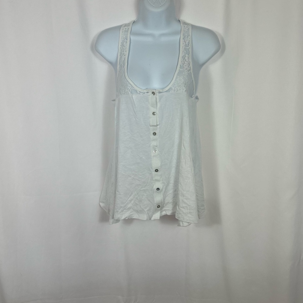 Freebird by Steven white lace trim button front tank top NWT S